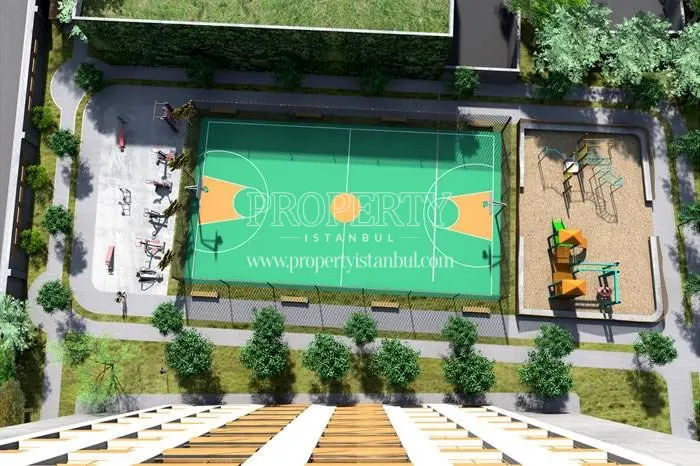 Basketball court in front of Harmony Park