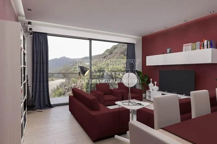 Red and white living room in Hava Kent