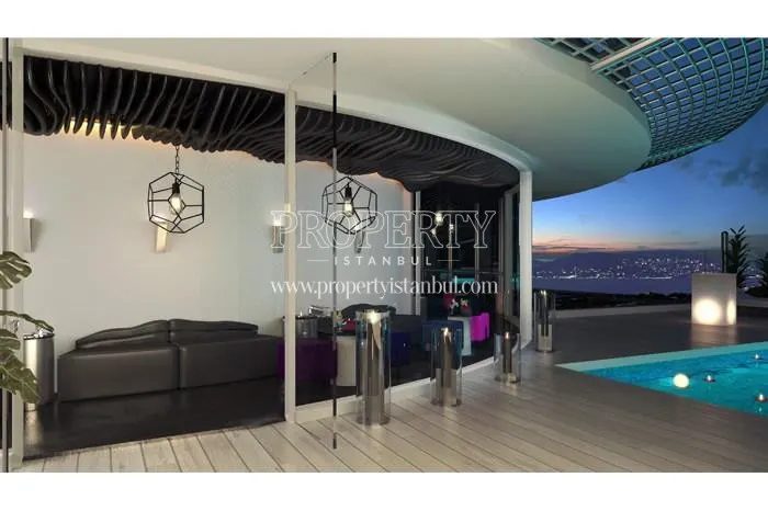 Luxury penthouse with a swimming pool on its balcony in Hill Kartal
