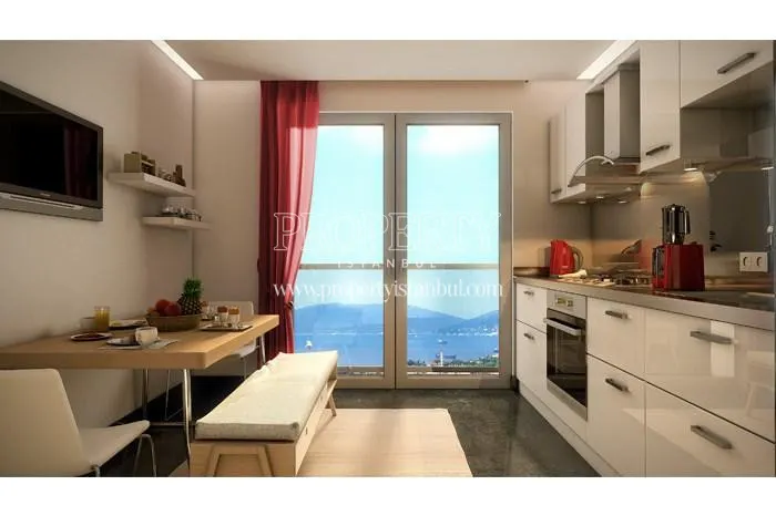 The spacious kitchen with the sea view in Hill Kartal