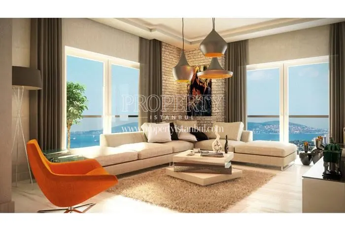 The living room with the sea view in Hill Kartal