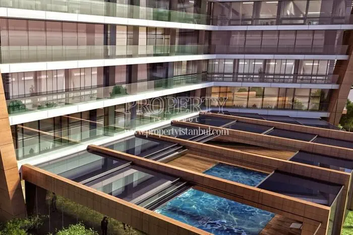 The collapsible roof of the Hitit Business Residence swimming pool