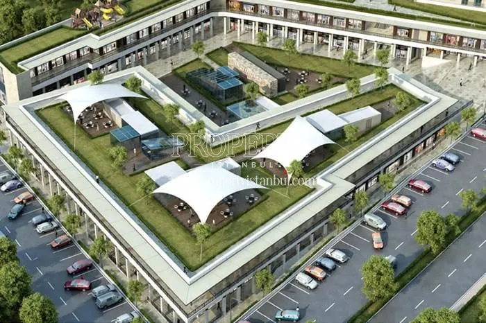 The panoramic view of the shopping center in the Innovia Ispartakule compound