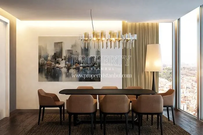 The table with the chairs in the dining room