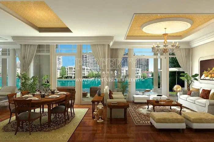 Spacious living room with the lake view in Istanbul Saraylari