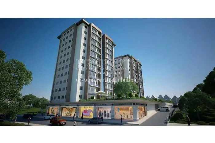The shopping center under the residential buildings