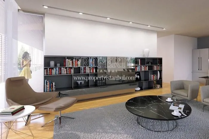 Wide bookcase in one of the Kemerlife 23 apartments