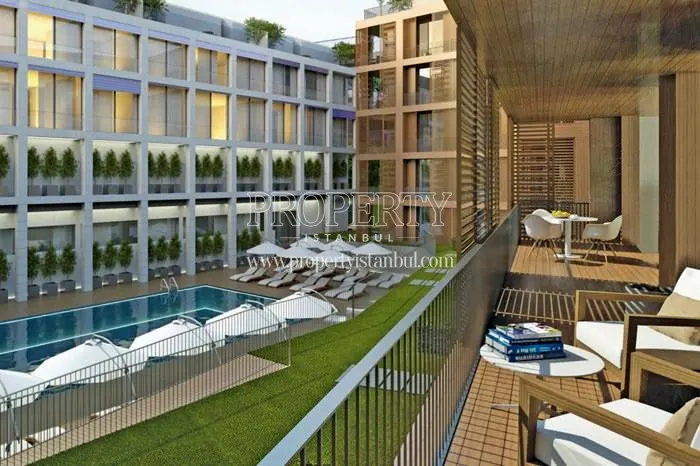 Swimming pool view from the apartment balconies in Kemerlife 23