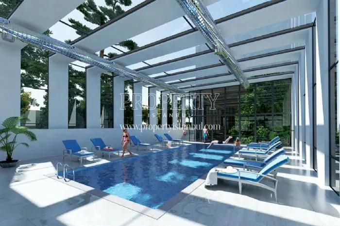 The residents swimming in the indoor swimming pool of Kontek Duet