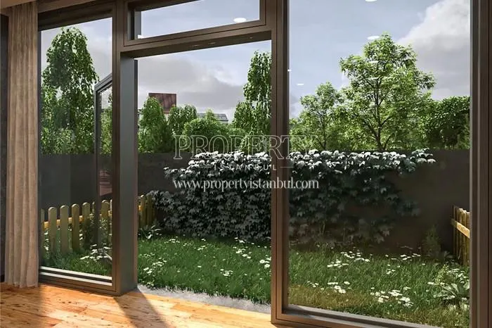 The garden from the ground floor unit in Livera Suites Kemerburgaz 2. Etap