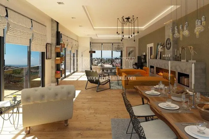 Wide luxury living room with a fireplace in MaaNaa 19 Fenerbahce