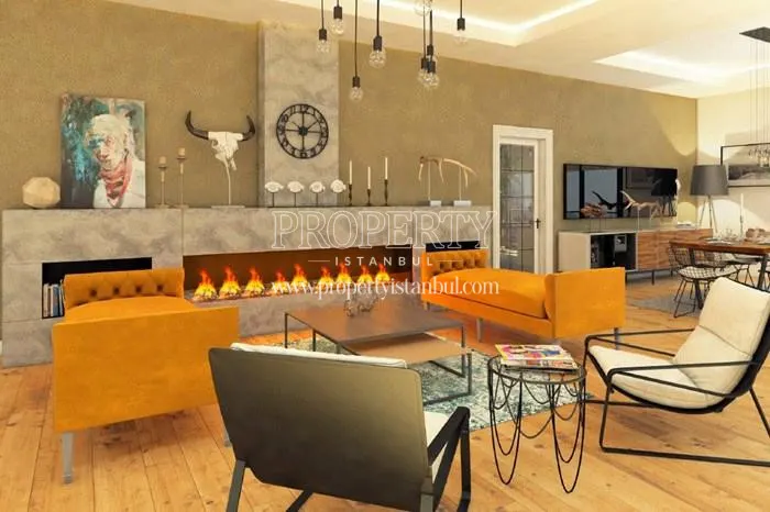 Wide fireplace in the living room in MaaNaa 19 Fenerbahce