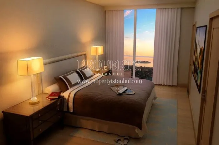 The bedroom with the sea view in Maltepe Evlapark Seyir Evleri