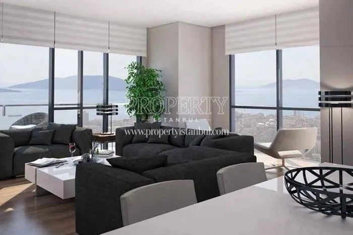 The black lounge suite in the living room in Manzara Adalar
