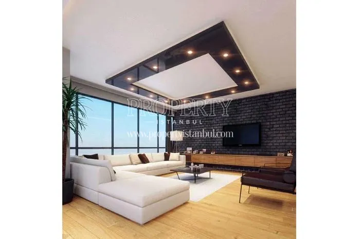 Black and white designed living room in Marin Pendik homes