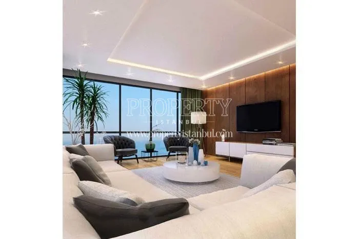 Spacious living room with sea view in Marin Pendik homes