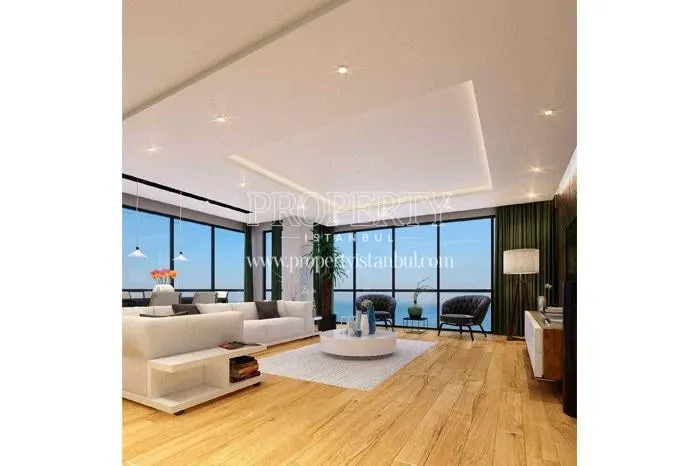 Spacious living room with sea view in Marin Pendik homes