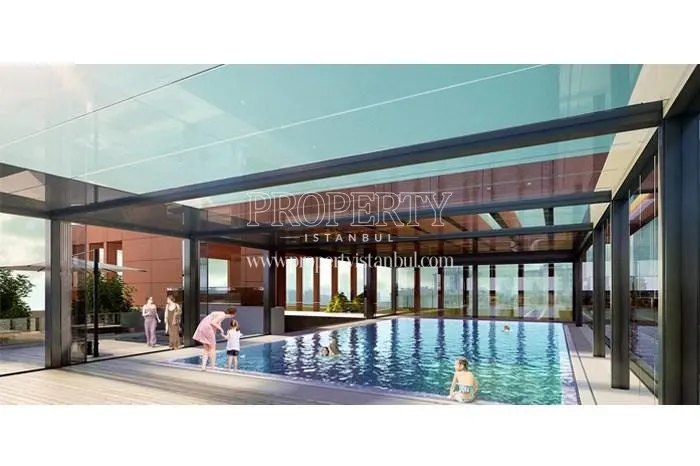 The indoor swimming pool with the collapsible glass roof in the Mesa Koz compound