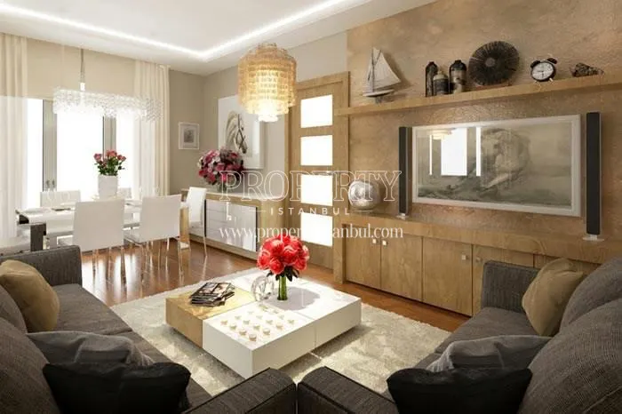 The living room with a white dining table in Mihenk Rezidans