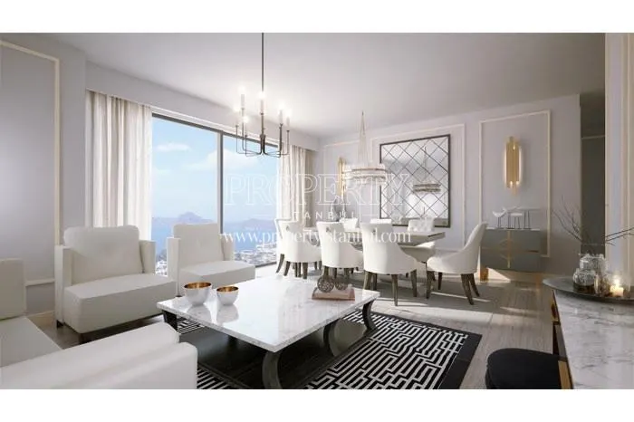 The white living room with the sea view in Mina Towers