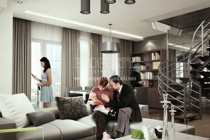 Happy family in their duplex flat in Nevsa Konaklari
