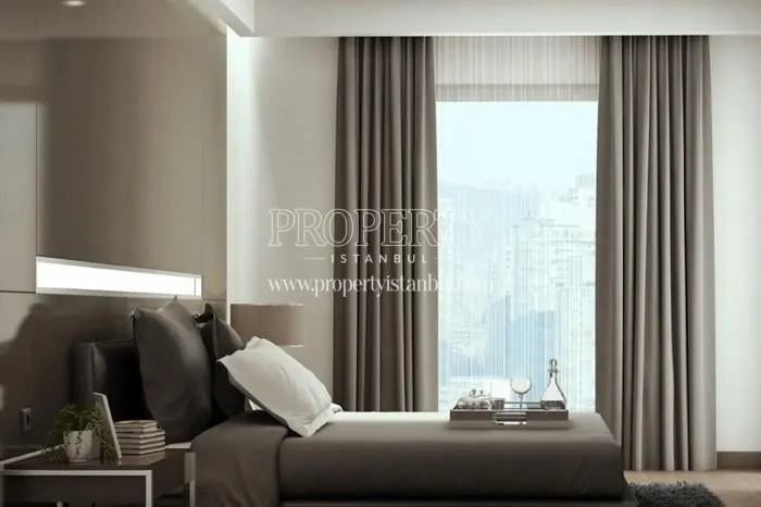 Grey furnished master bedroom in Nevsa Konaklari