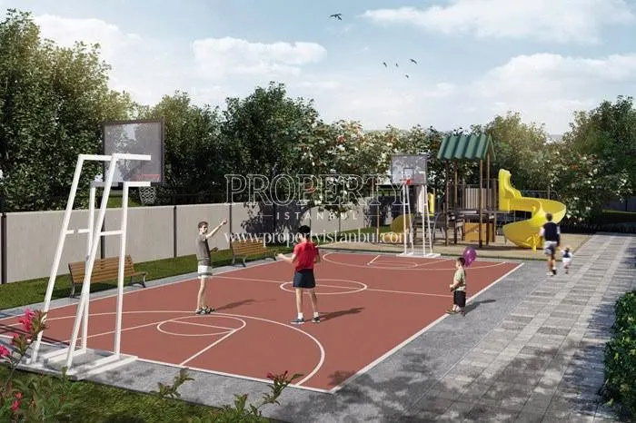 The children playing basketball in the New Nisantepe Cekmekoy compound garden