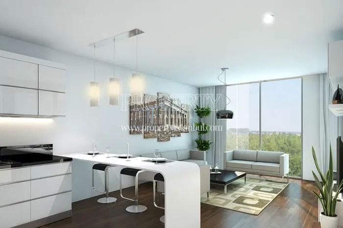 Black and white open kitchen in Newista Residence