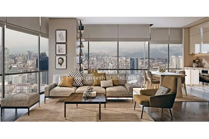 The living room with an amazing city view in Nidapark Bomonti
