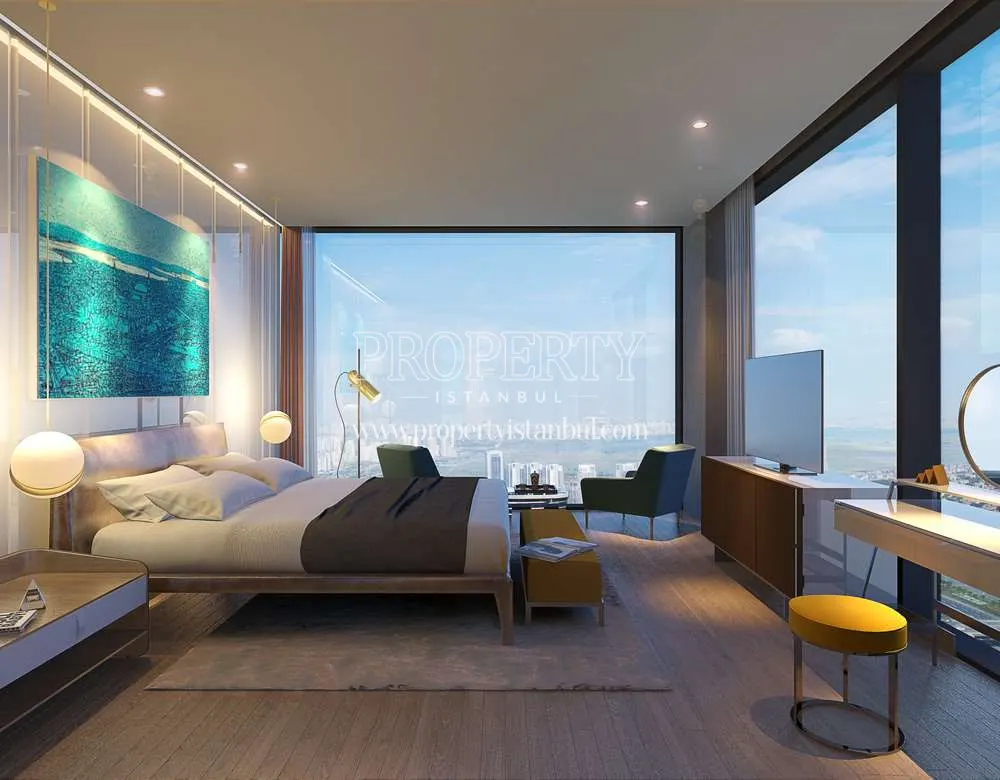 The master bedroom with an amazing city view in Nidya Tower
