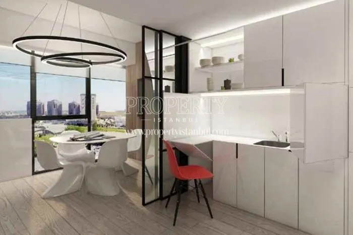 White kitchen with a closed balcony in Nivo Atakoy
