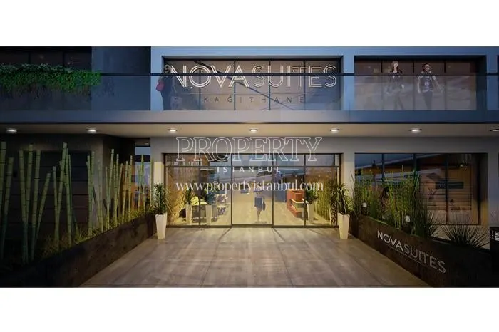 The entrance of the Nova Suites Kagithane building