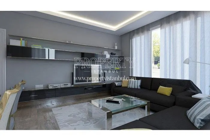 The black living room in Odak 2049 homes