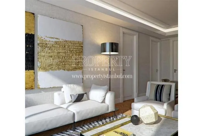 White sofas in the Ofton Beyoglu sample apartment