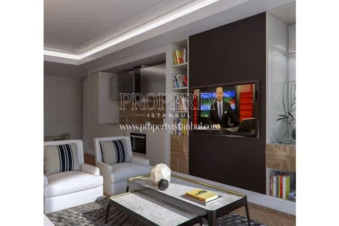 The living room of the Ofton Beyoglu sample apartment