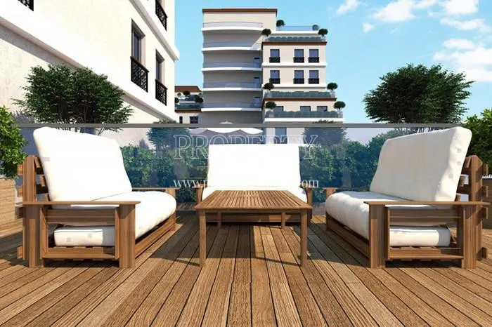 Wooden armchairs on the balcony in Omur Istanbul