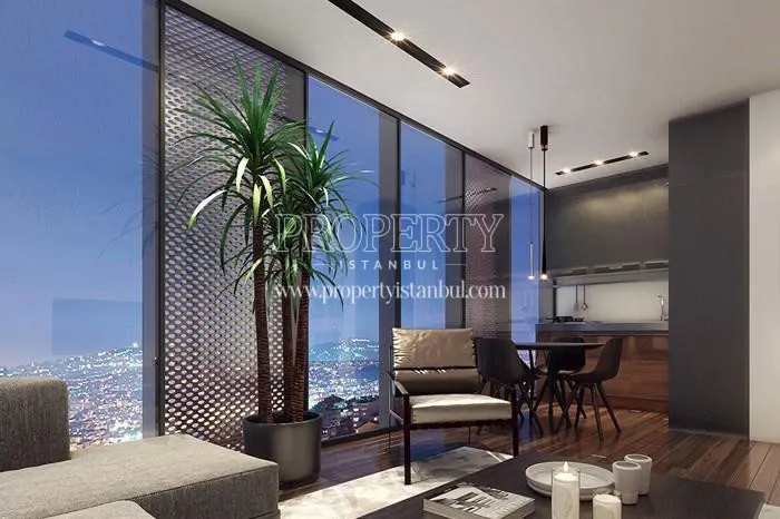 The living room with a land view in One Block Umraniye homes