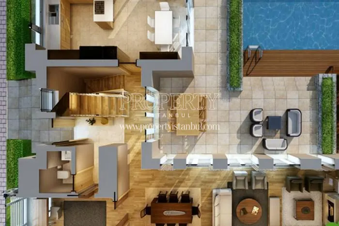 The panoramic view of the sample apartment of Ormanada