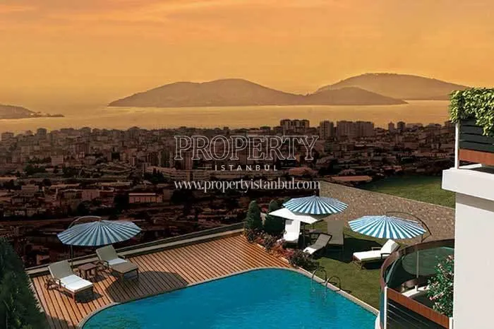 The outdoor swimming pool facing the sea view in Own Garden Yakacik
