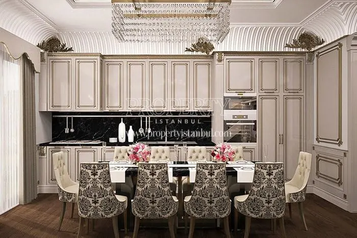 Long dining table in the kitchen in Pergamon Koskleri