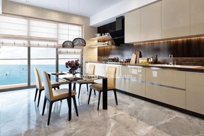 The kitchen facing the sea in Pruva 34