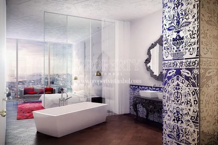 The master bedroom with a luxury bathroom in Quasar Istanbul