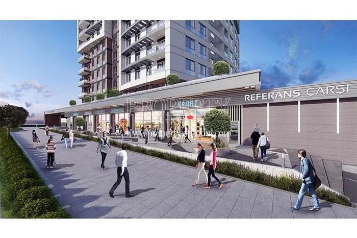 The shopping center under the residential units in the Referans Kartal Towers project