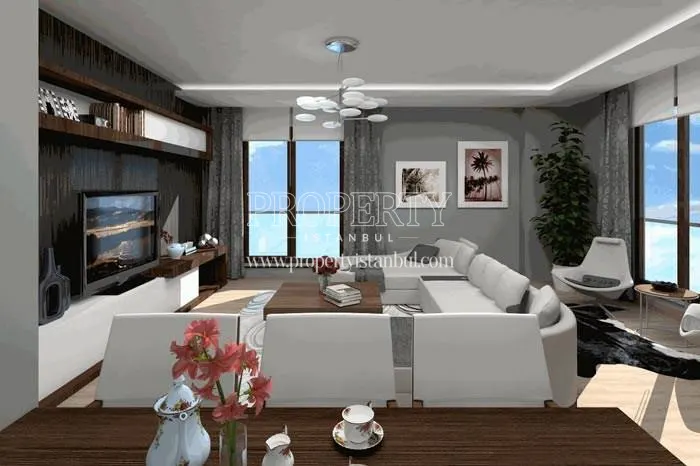 Living room with white furniture in Revoist Evleri