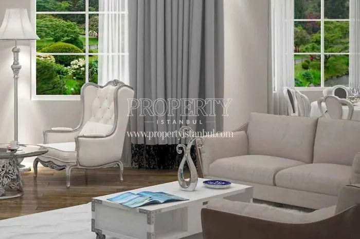 The white living room in Riva Hills