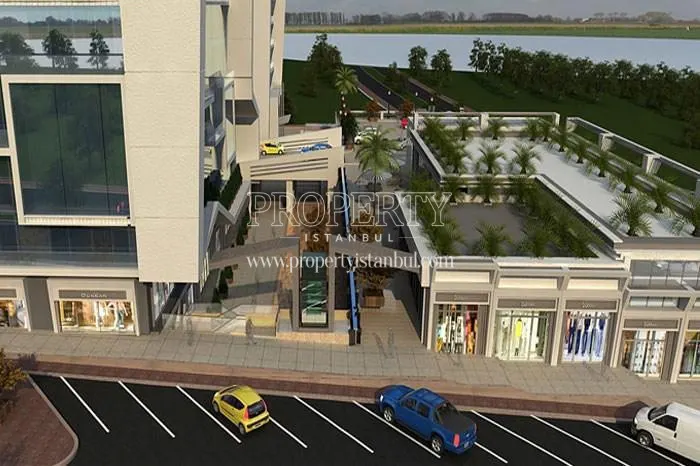 Parking lot in front of the shopping center in the Rota Office complex