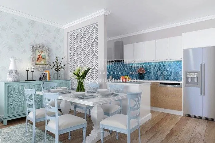 White dining table in one of the apartments in Rotamavi Kartal