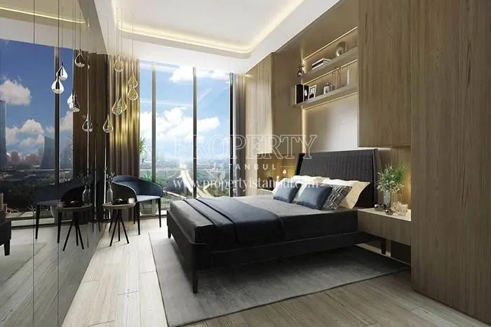 The master bedroom with the city view in Roya Nova Rezidans