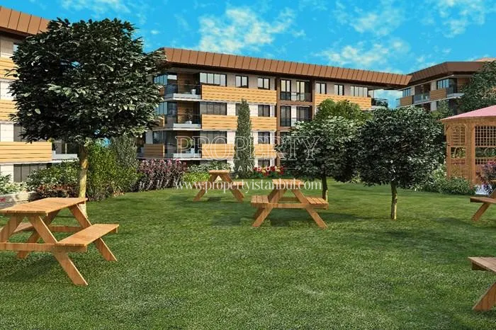 The relaxation area in the Safahat Istanbul compound garden