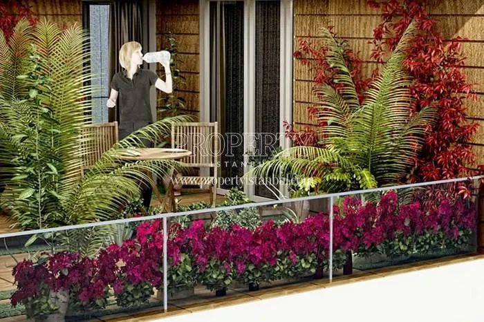 Colorful flowers in the ground floor apartment in Sample Park